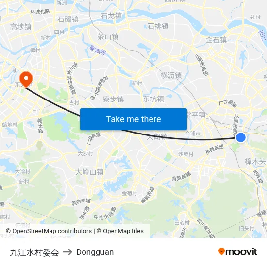 Jiujiang Water Village Committee to Dongguan map