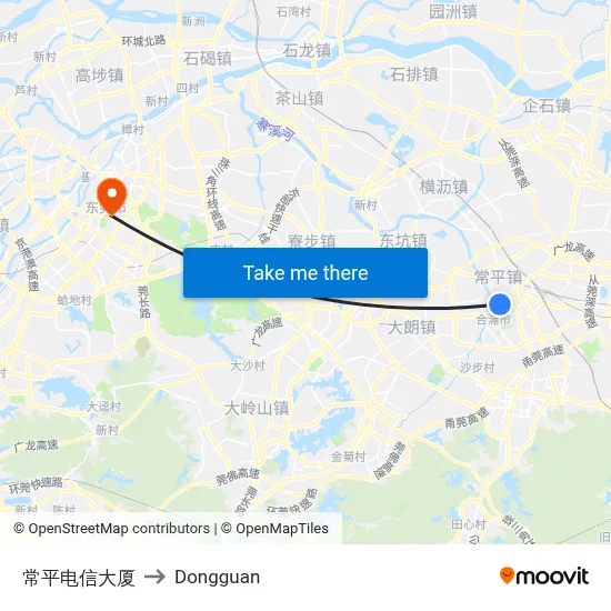 Changping Telecom Building to Dongguan map