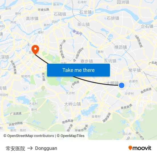 Chang'an Hospital to Dongguan map