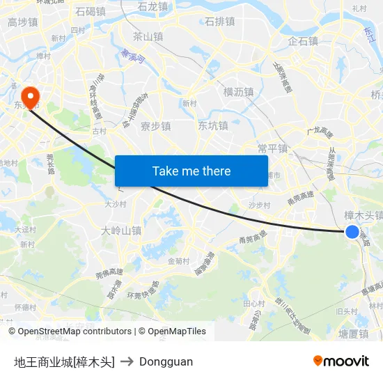 Diwang Mall [Zhangmutou] to Dongguan map