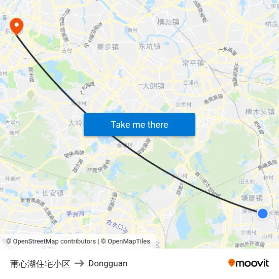 Puxin Lake Residential Complex to Dongguan map