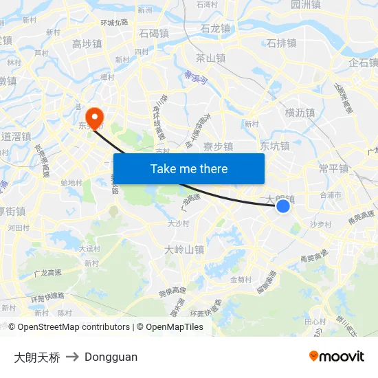 Dalang Overpass to Dongguan map