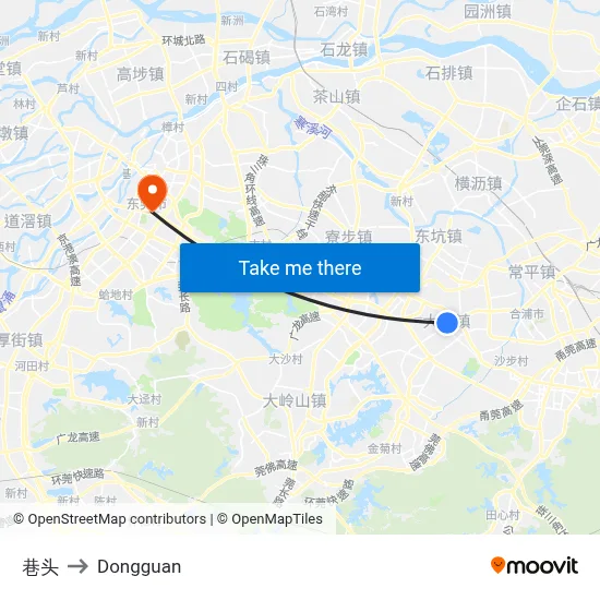 Xangtou to Dongguan map