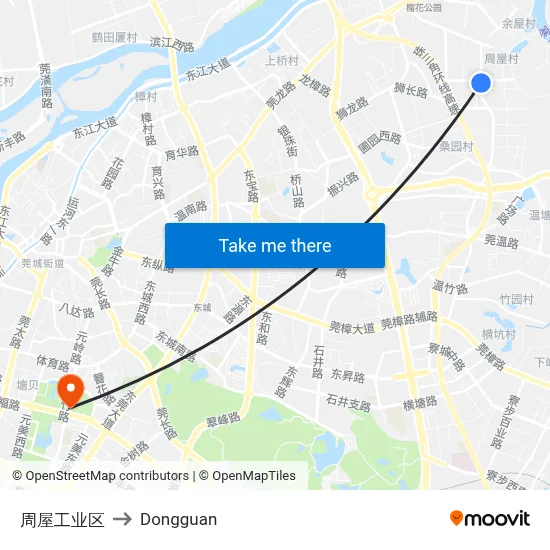 Zhouwu Industrial Zone to Dongguan map
