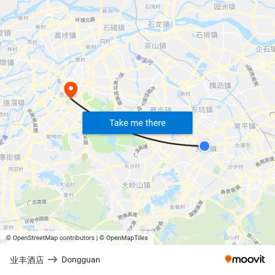 Yefeng Hotel to Dongguan map