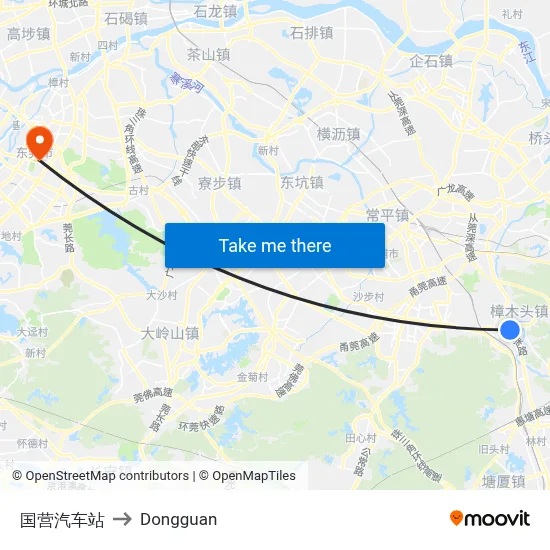 State-owned Bus Station to Dongguan map