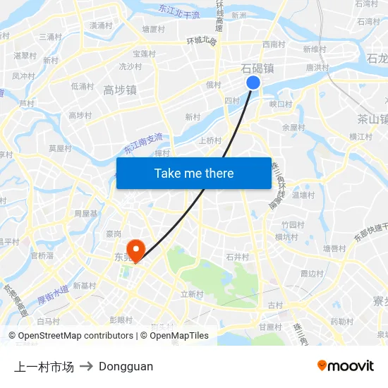 Shangyicun Market to Dongguan map