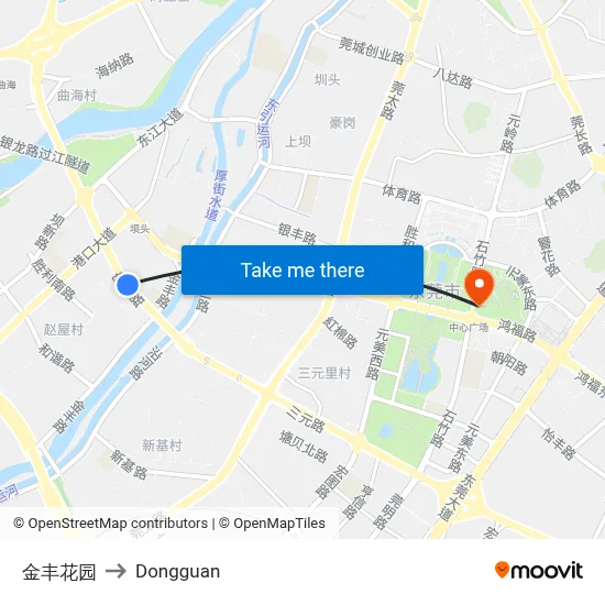 Jinfeng Garden to Dongguan map