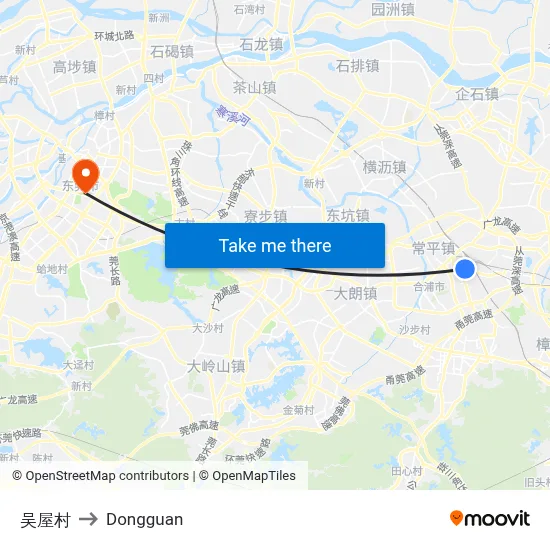 Wu Uk Village to Dongguan map