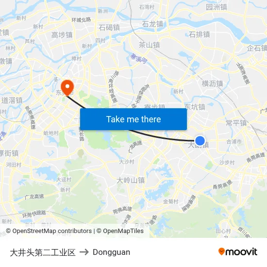 Dajingtou Second Industrial Zone to Dongguan map
