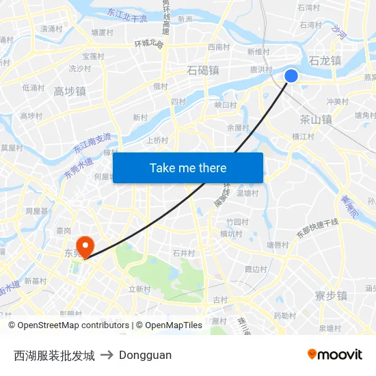 Xihu Clothing Wholesale City to Dongguan map