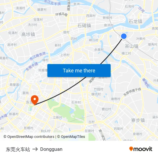 Dongguan Railway Station to Dongguan map