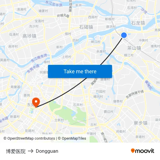 Boai Hospital to Dongguan map