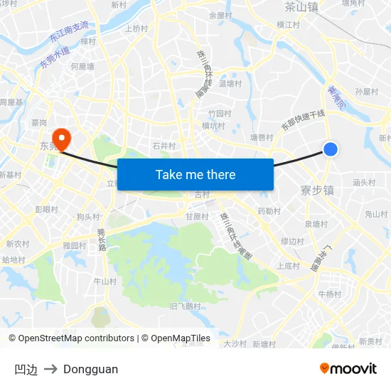 Aobian to Dongguan map