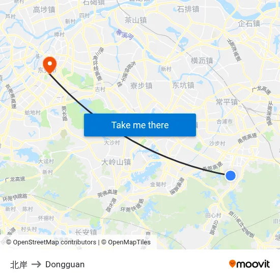North Bank to Dongguan map