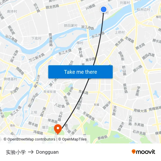 Experimental Primary School to Dongguan map