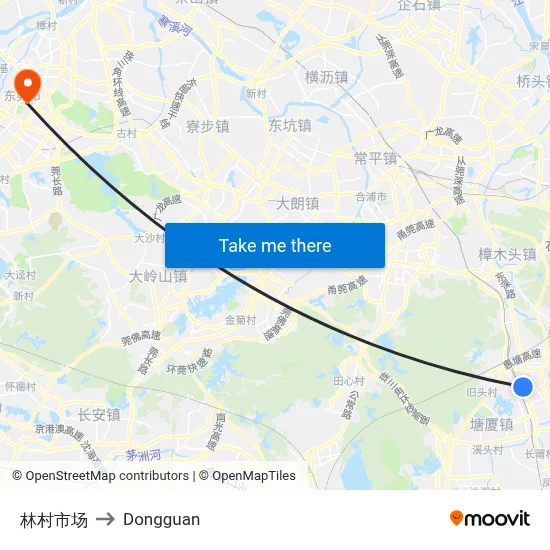 Lin Village Market to Dongguan map