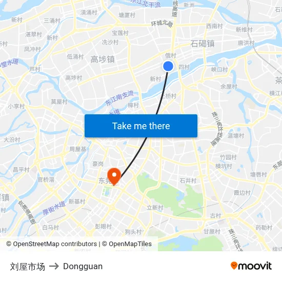 Liuwu Market to Dongguan map