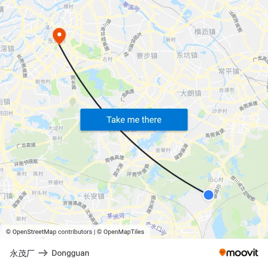 Yongmao Factory to Dongguan map