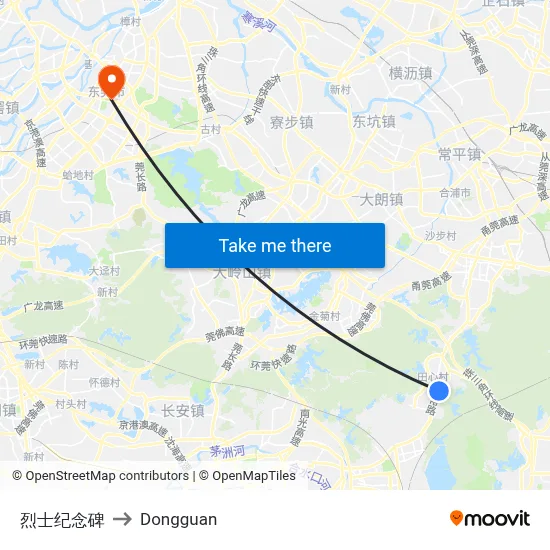 Martyrs' Memorial to Dongguan map