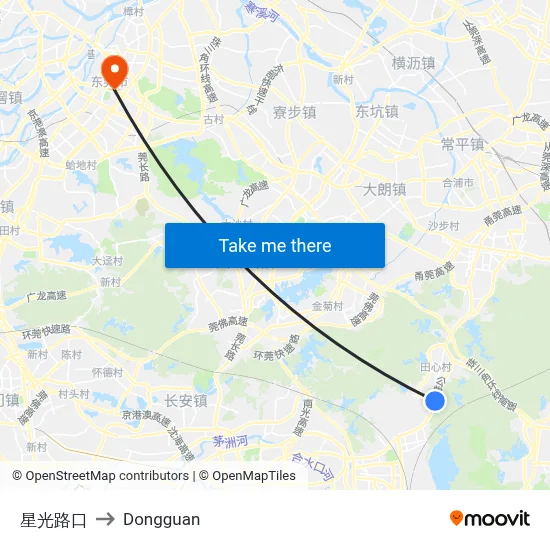 Xingguang Intersection to Dongguan map