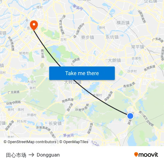 Tianxin Market to Dongguan map