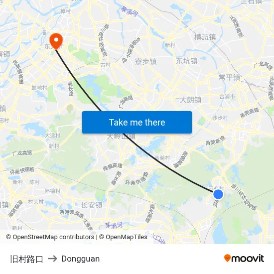 Old Village Intersection to Dongguan map