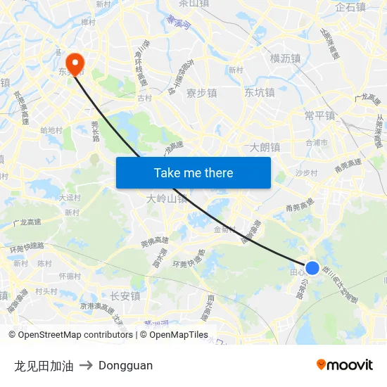Longjiantian Gas Station to Dongguan map