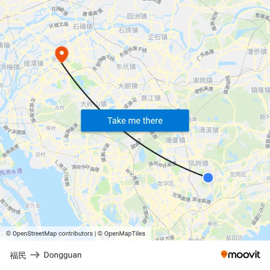 Fumin to Dongguan map