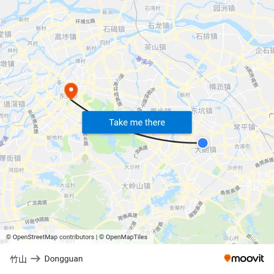 Zhushan to Dongguan map