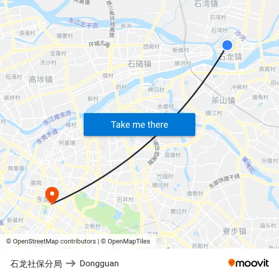 Shilong Social Security Branch to Dongguan map