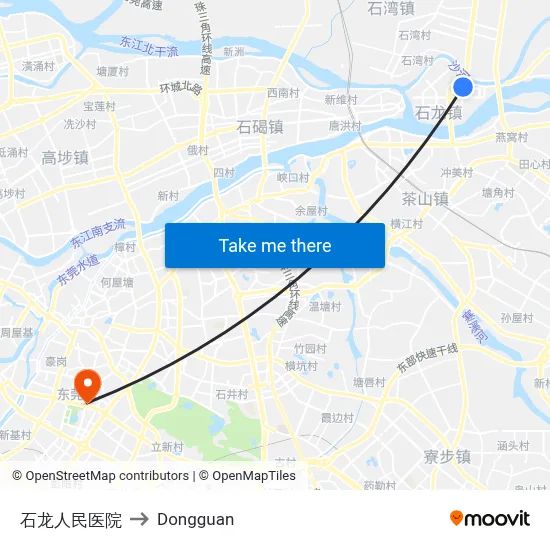 Shilong People's Hospital to Dongguan map