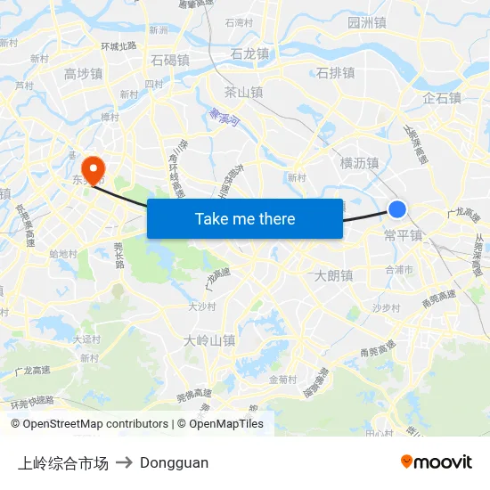 Shangling Comprehensive Market to Dongguan map