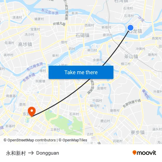 Yonghe New Village to Dongguan map
