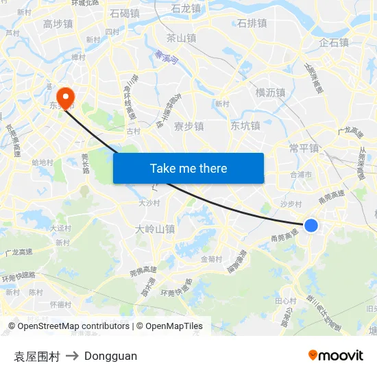 Yuanwuwei Village to Dongguan map