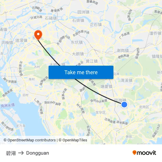 Bihu to Dongguan map