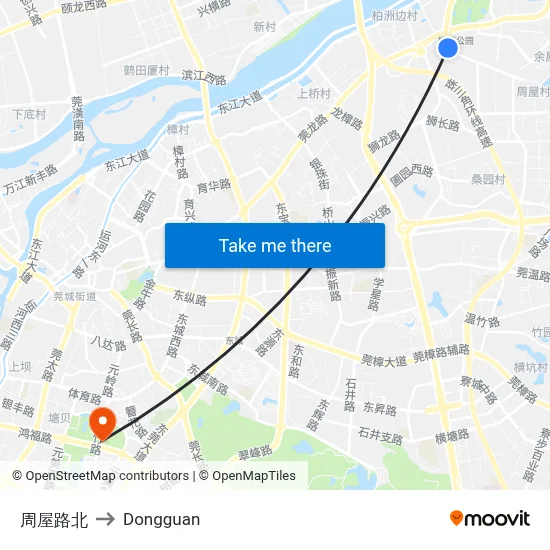 Zhouwu Road North to Dongguan map