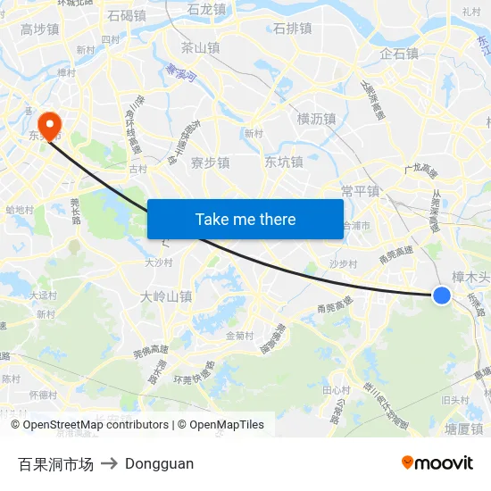Baiguodong Market to Dongguan map