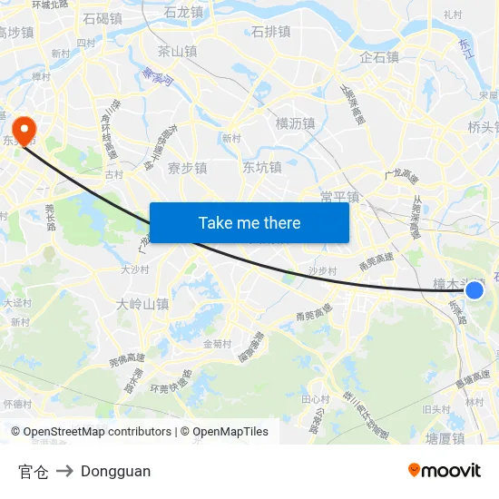 Guancang to Dongguan map