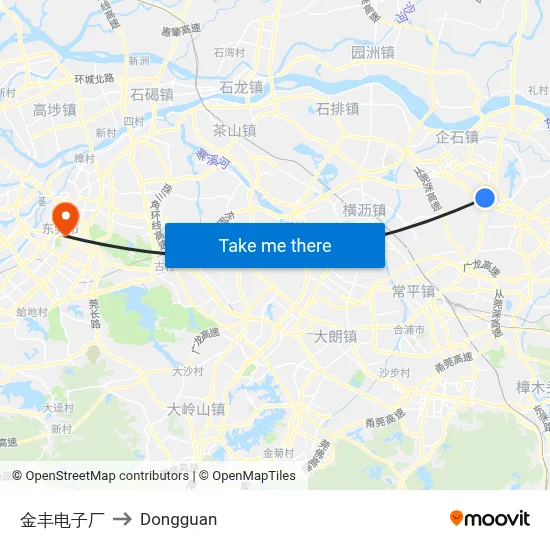 Jinfeng Electronics Factory to Dongguan map