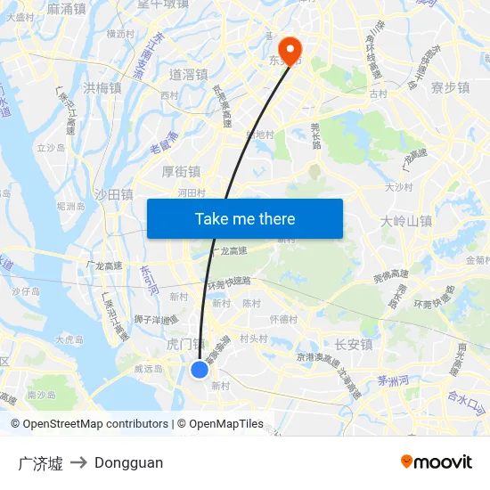 Guangji Market to Dongguan map