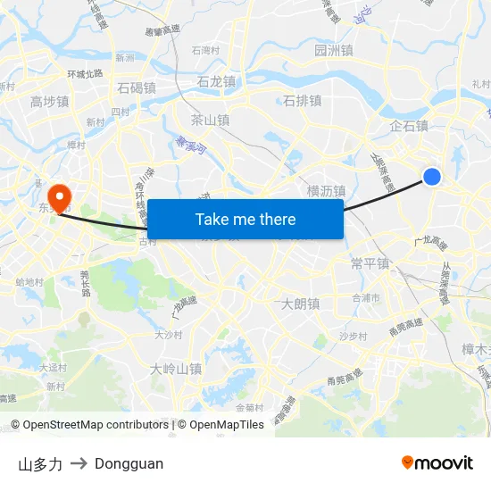 Shanduoli to Dongguan map