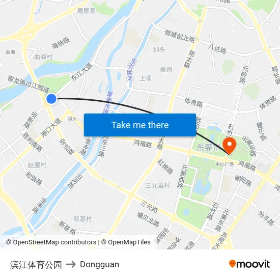 Binjiang Sports Park to Dongguan map