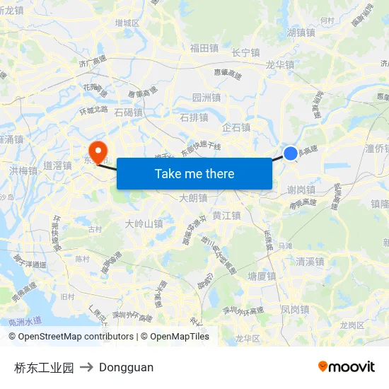 Qiaodong Industrial Park to Dongguan map