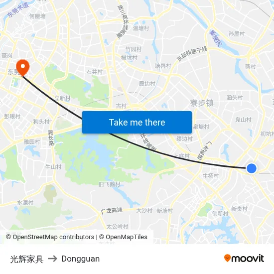 Guanghui Furniture to Dongguan map