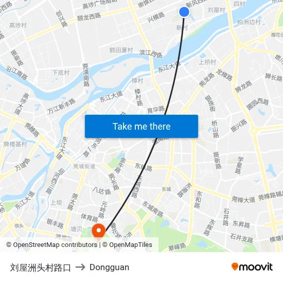 Liuwu Zhoutou Village Intersection to Dongguan map
