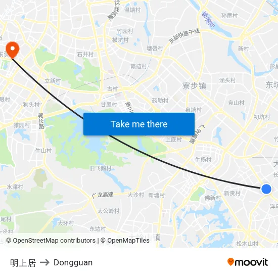 Mingshang Residence to Dongguan map