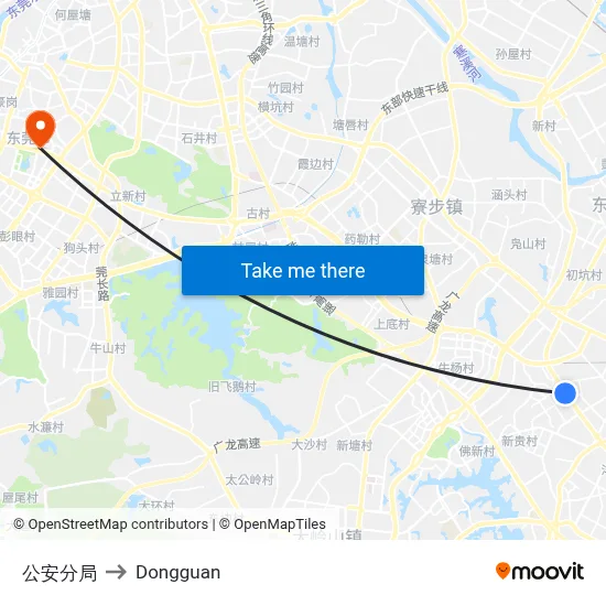 Public Security Branch to Dongguan map