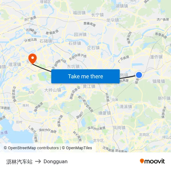 Lilin Bus Station to Dongguan map