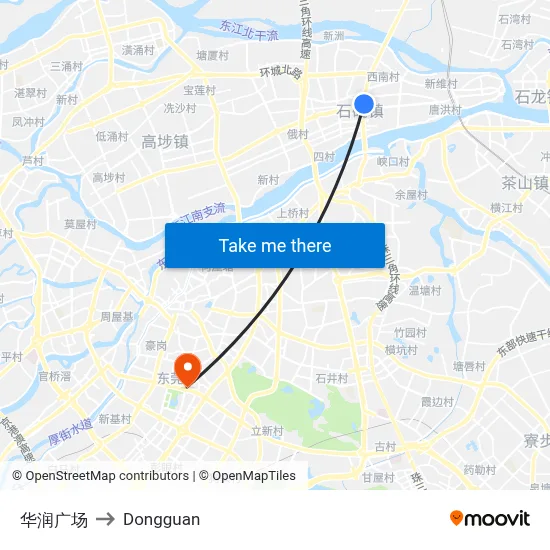 China Resources Plaza to Dongguan map